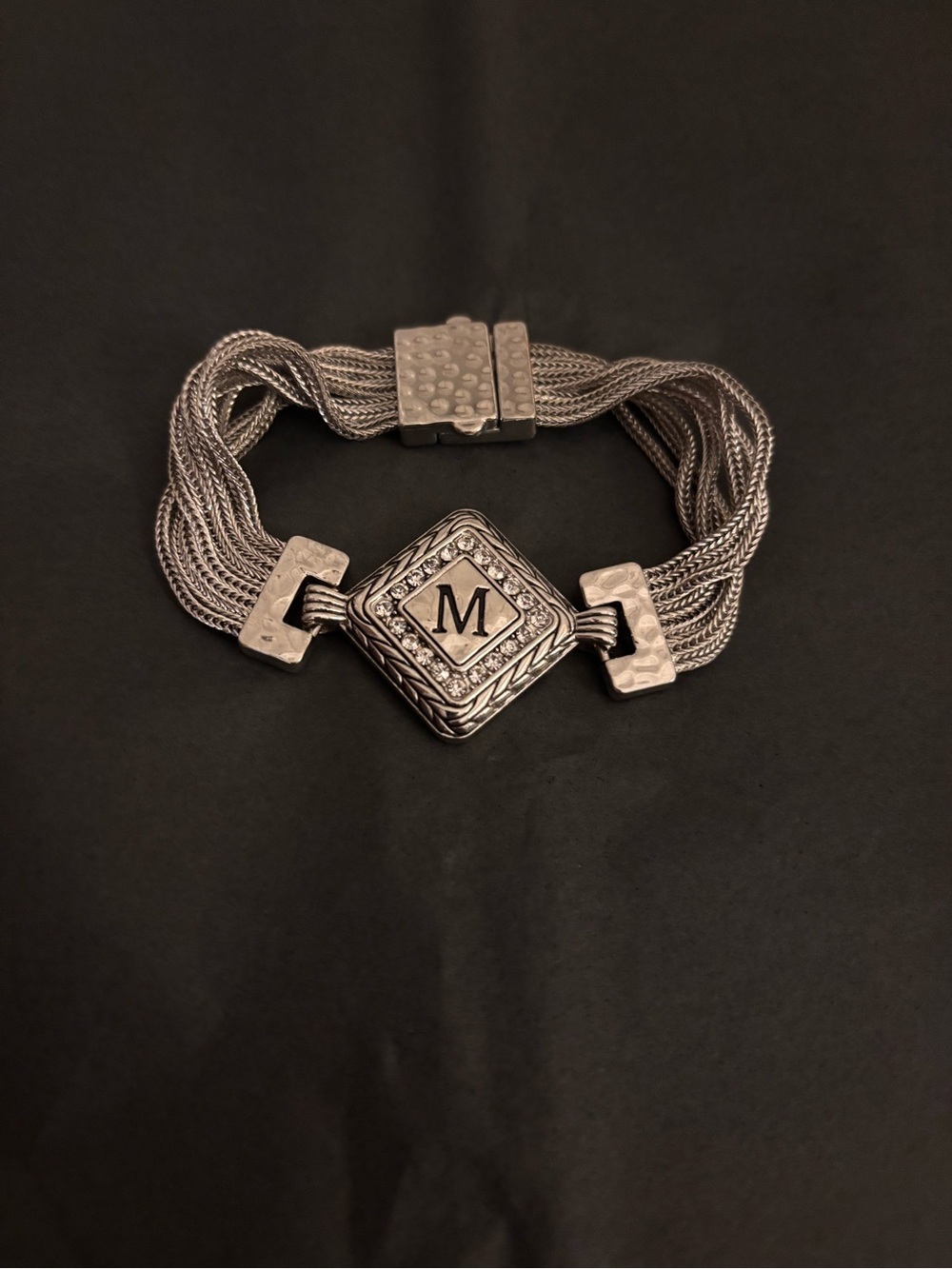 Monogram 'M' Silver Multi-Strand Statement Bracelet